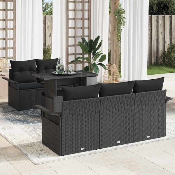 vidaXL Tuin Sofa Set met kussen 6 pcs Zwart poly rattan