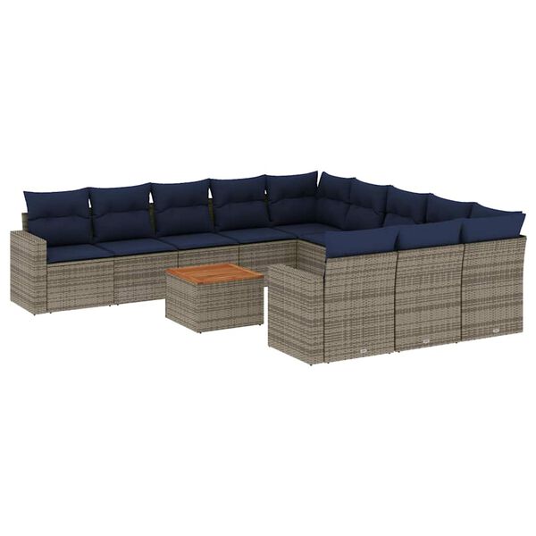 vidaXL 12-delige Loungeset met kussens poly rattan grijs