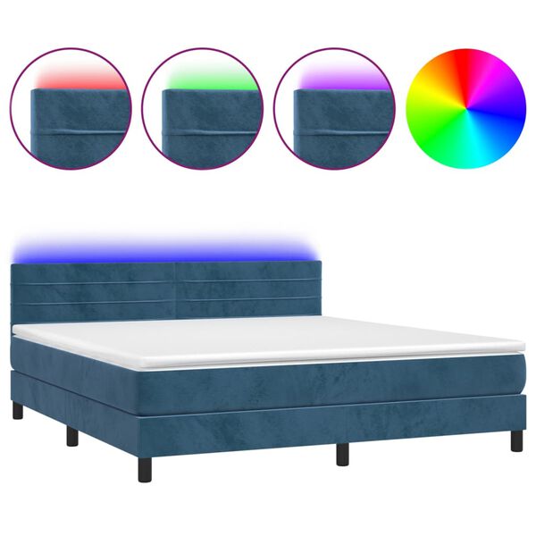 vidaXL Boxspring met matras en LED fluweel donkerblauw 160x200 cm