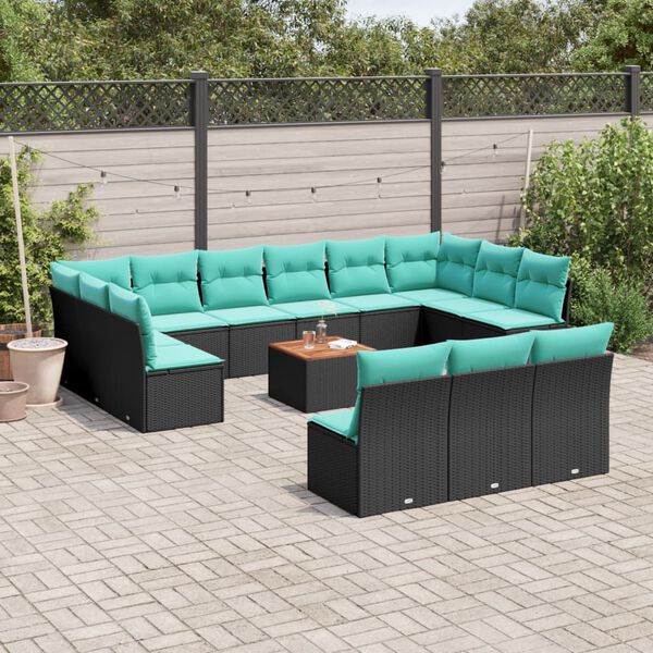 vidaXL 14-delige Loungeset met kussens poly rattan zwart