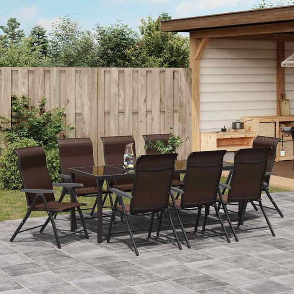 vidaXL Tuin Eetset 9 pcs Bruin Poly riet