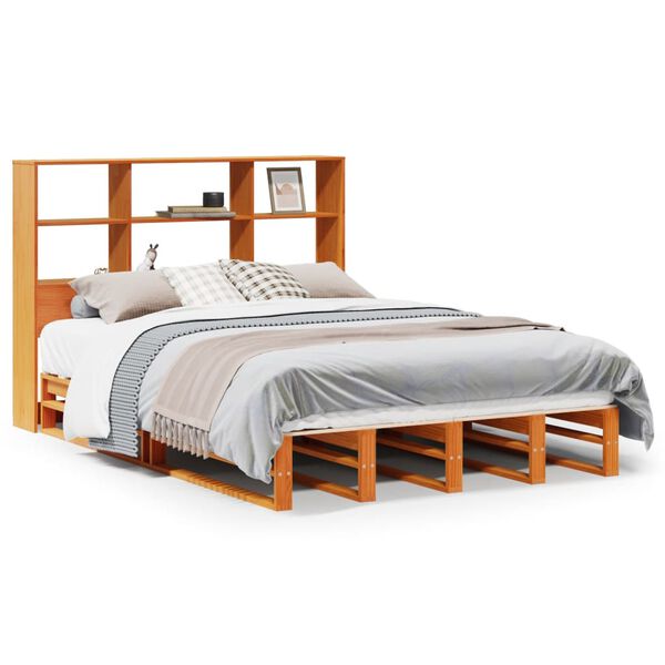 vidaXL Bed met boekenkast zonder matras hout wasbruin 135x190 cm