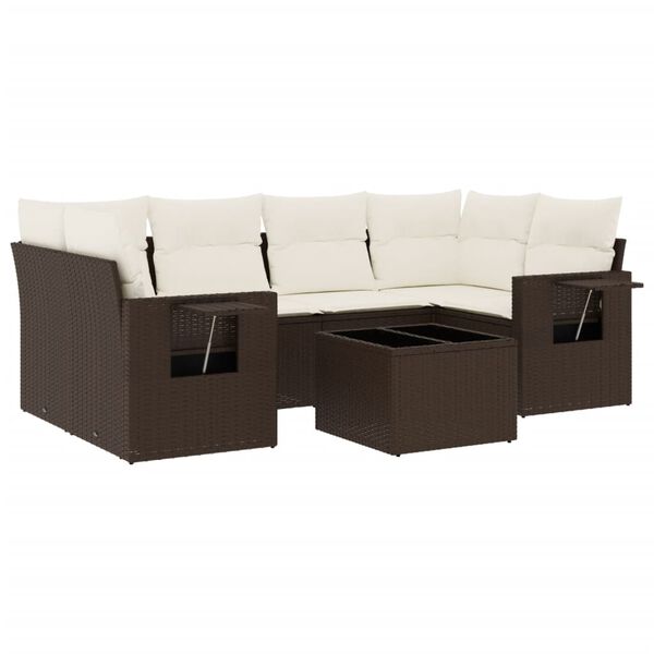 vidaXL 7-delige Loungeset met kussens poly rattan bruin