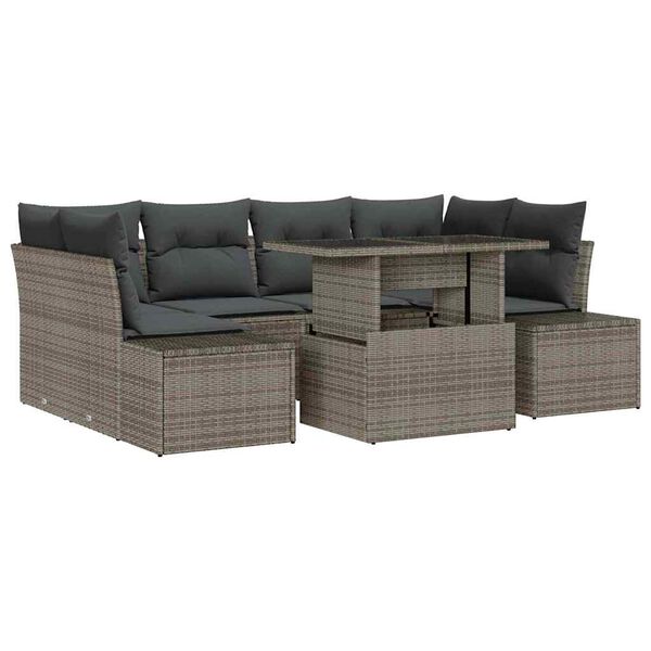 vidaXL Bankstel met kussen 7 pcs Grijs poly rattan