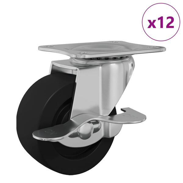 vidaXL Caster 12 pcs Zwart en zilver 50,7 x 50,7 x 24,4 mm