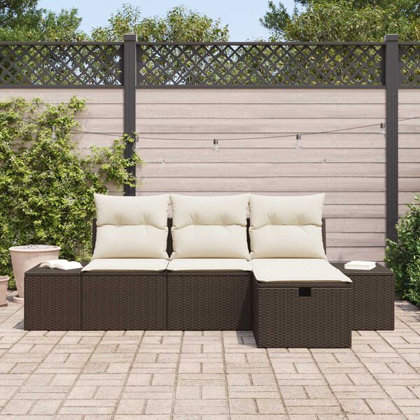 vidaXL Bankstel met kussen 4 pcs poly rattan