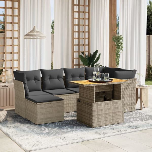 vidaXL 7-delige Loungeset met kussens poly rattan grijs