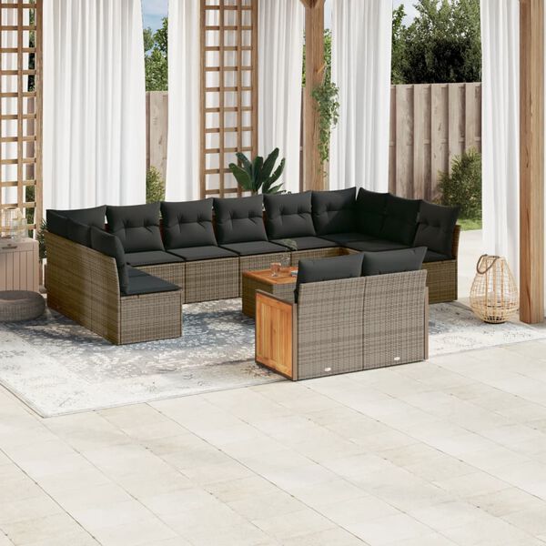 vidaXL 13-delige Loungeset met kussens poly rattan grijs