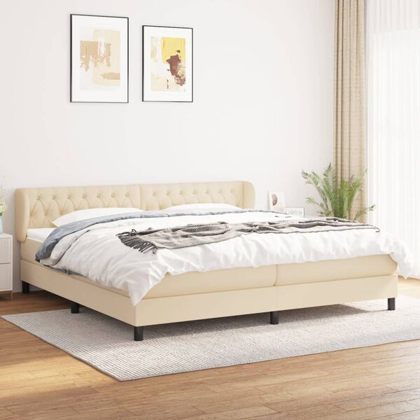 vidaXL Boxspring met matras stof cr&egrave;mekleurig 200x200 cm