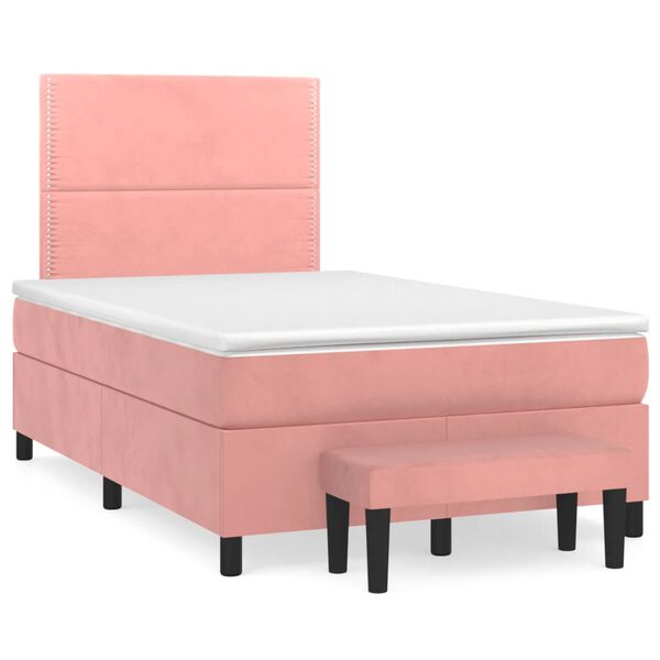 vidaXL Boxspring met matras fluweel roze 120x200 cm