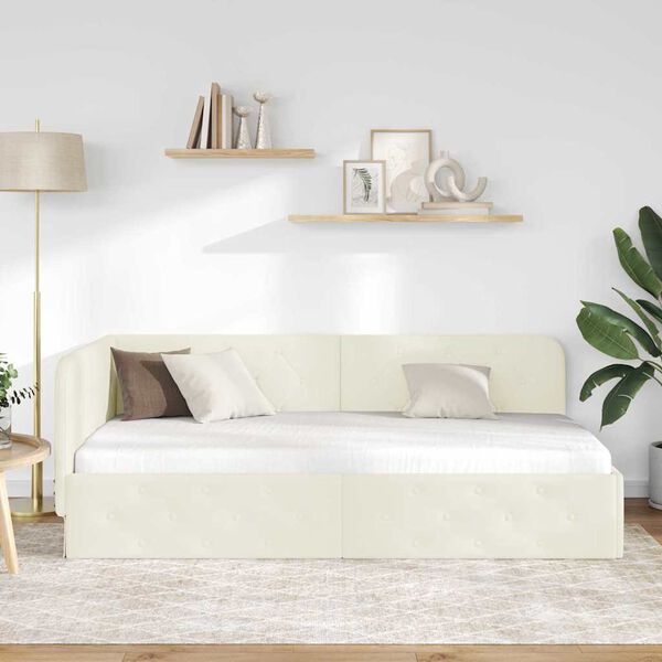 vidaXL Hoekbedframe met hoofdeinde Crème 100 x 200 cm Fluweel