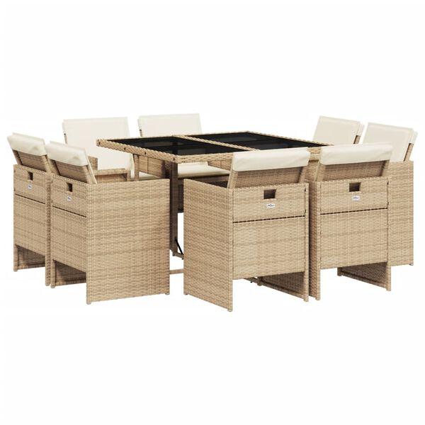 vidaXL 9-delige Tuinset met kussens poly rattan beige