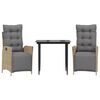 vidaXL 3-delige Tuinset met kussens poly rattan gemengd beige