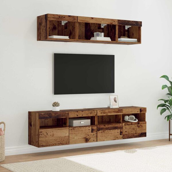 vidaXL TV Wand Eenheden met LED met LED 5 pcs Oud Hout 80 x 30 x 40 cm