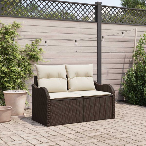 vidaXL Tuinbank met kussen Bruin 121 x 62 x 69cm poly rattan