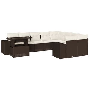 vidaXL 10-delige Loungeset met kussens poly rattan bruin