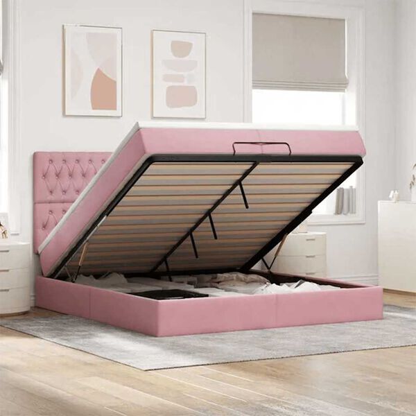 vidaXL Ottoman bed met matrassen en LED's 200x200cm fluweel roze