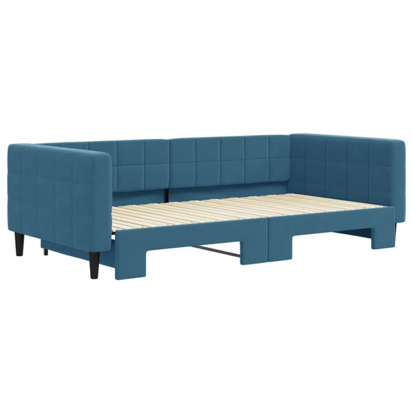 vidaXL Slaapbank met onderschuifbed 100x200 cm fluweel blauw