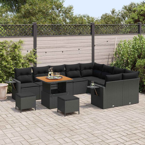 vidaXL Tuinbankenset 12 pcs Zwart poly rattan