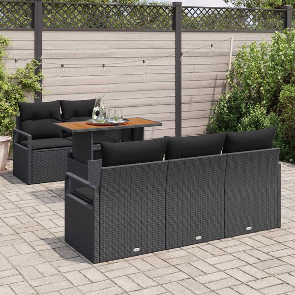 vidaXL Tuin Sofa Set met opslag 6 pcs Zwart Poly riet