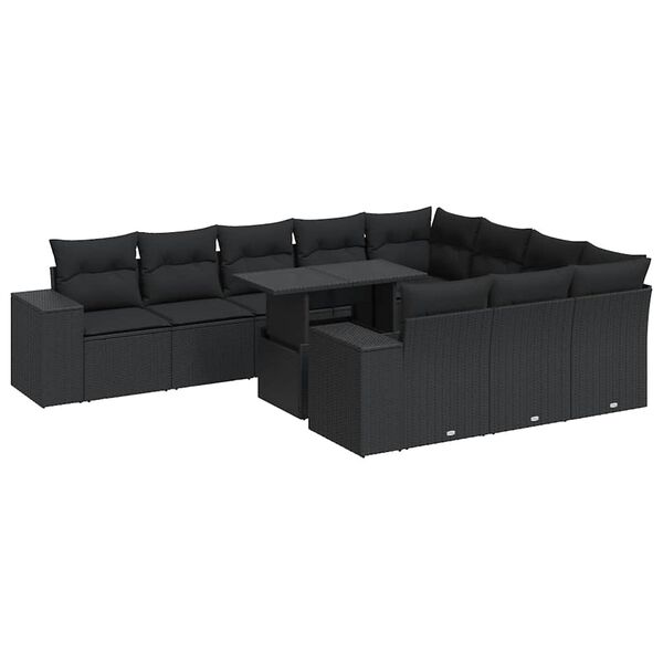 vidaXL 11-delige Loungeset met kussens poly rattan zwart