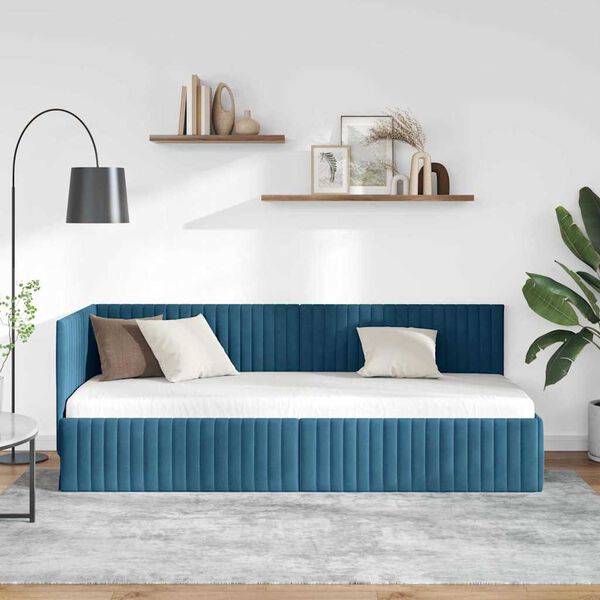 vidaXL Hoekbedframe met hoofdeinde Blauw 80 cm x 200 cm Fluweel