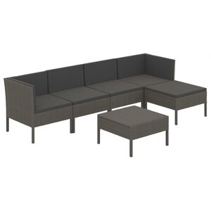 vidaXL 6-delige Loungeset met kussens poly rattan grijs