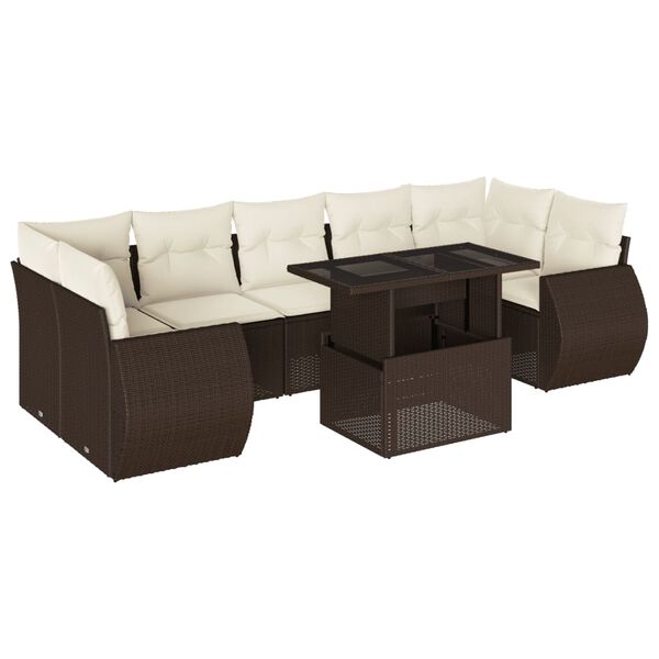 vidaXL 8-delige Loungeset met kussens poly rattan bruin