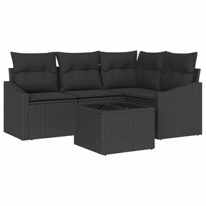 vidaXL Bankstel met kussen 5 pcs Zwart poly rattan