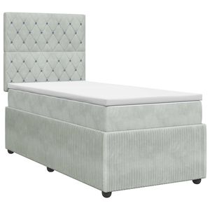 vidaXL Boxspringbed met matras met hoofdeinde Lichtgrijs Enkel Fluweel