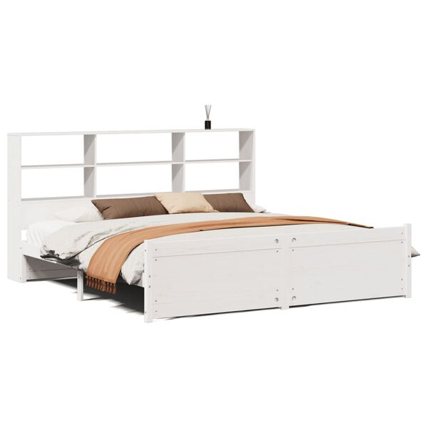 vidaXL Bed met boekenkast zonder matras grenenhout wit 180x200 cm