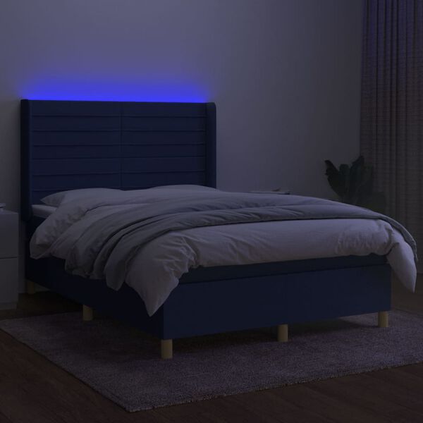 vidaXL Boxspring met matras en LED stof blauw 140x200 cm