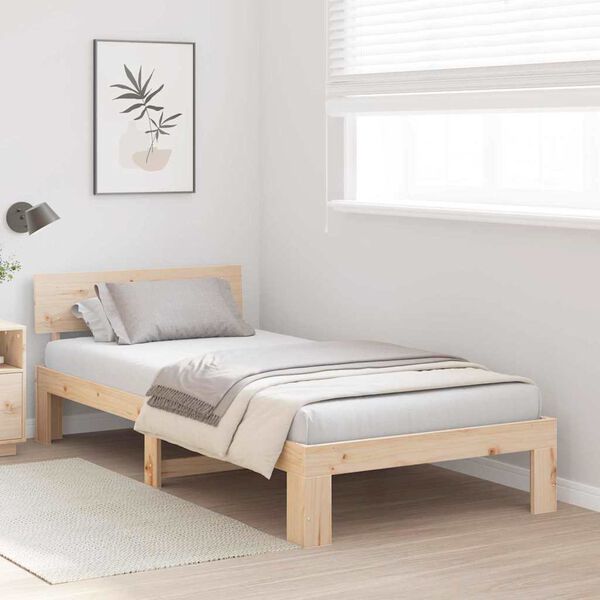 vidaXL Bedframe met hoofdeinde Naturel 75 x 190 cm Massief grenenhout