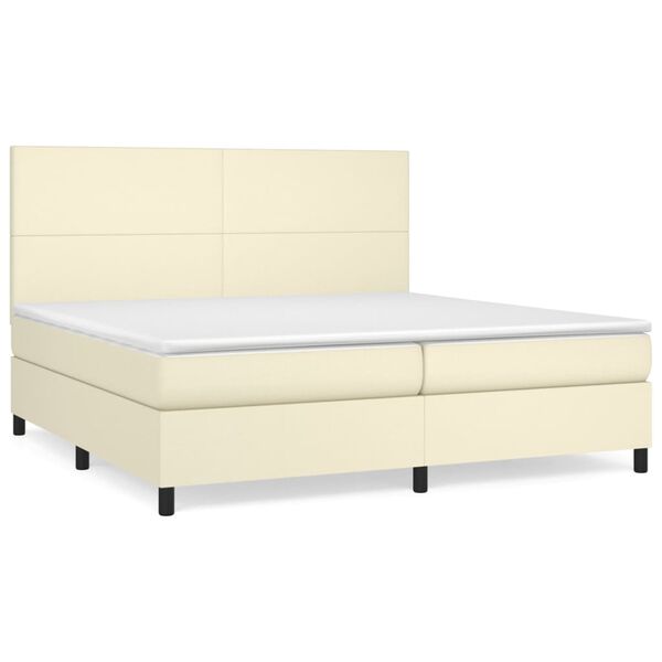 vidaXL Boxspring met matras kunstleer cr&egrave;mekleurig 200x200 cm