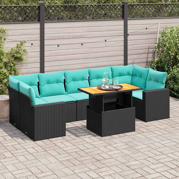 vidaXL 8-delige Loungeset met kussens poly rattan zwart