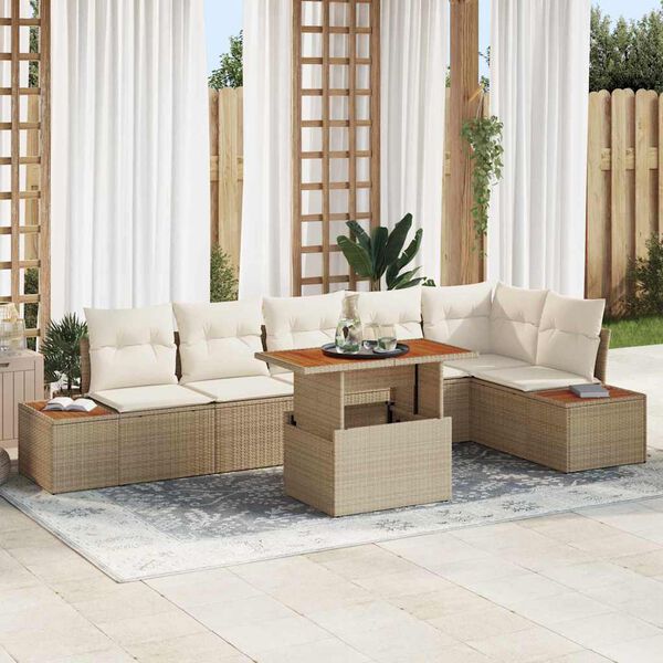 vidaXL Tuin Sofa Set met opslag 7 pcs Beige Poly riet
