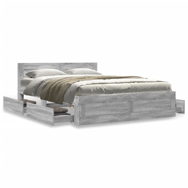 vidaXL Bedframe met hoofdeinde grijs sonoma eiken 135x190 cm