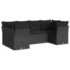 vidaXL 6-delige Loungeset met kussens poly rattan zwart