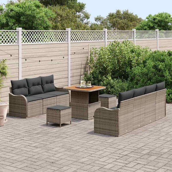 vidaXL Tuin Sofa Set met kussen met opslag 10 pcs Grijs