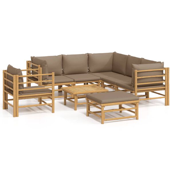 vidaXL 8-delige Loungeset met kussens bamboe taupe