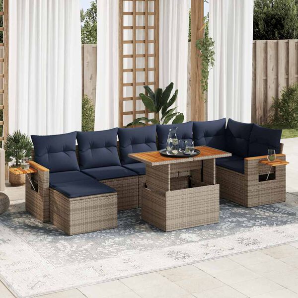 vidaXL 8-delige Loungeset met kussens poly rattan acacia bruin
