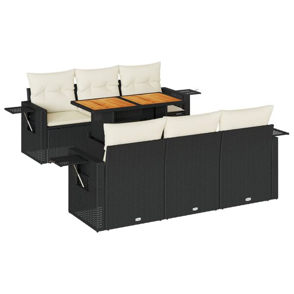 vidaXL 7-delige Loungeset met kussens poly rattan zwart
