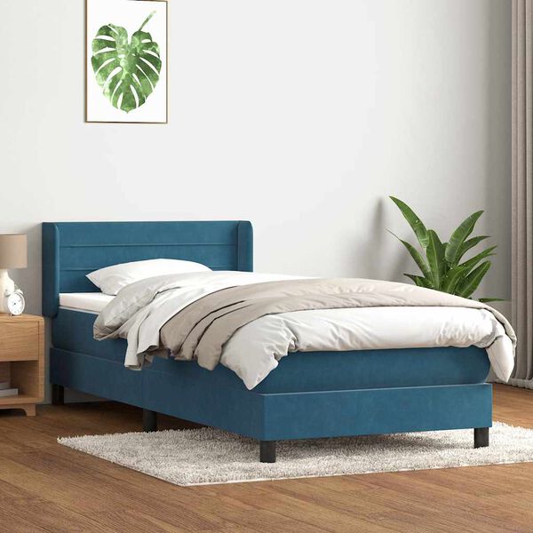 vidaXL Boxspring met matras fluweel donkerblauw 80x220 cm