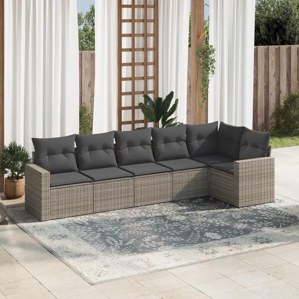 vidaXL 6-delige Loungeset met kussens poly rattan grijs