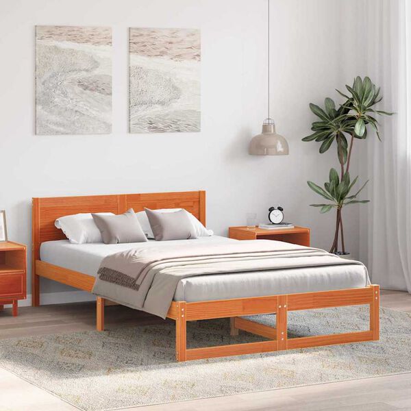 vidaXL Bedframe Wasbruin 135 x 190 cm Massief grenenhout