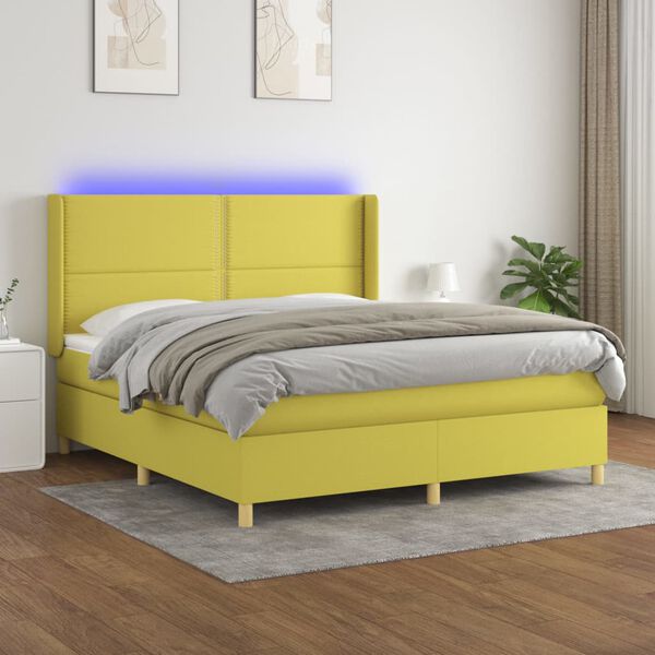 vidaXL Boxspring met matras en LED stof groen 180x200 cm