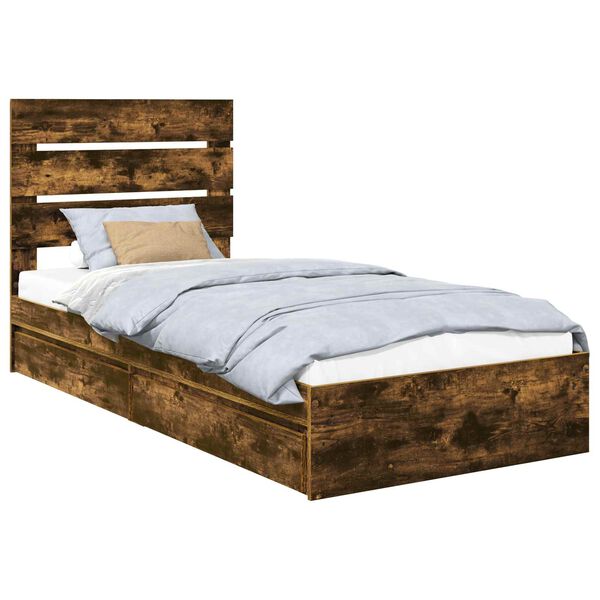 vidaXL Opslag bed met lade Gerookt eiken 70 x 190 cm Bewerkt hout
