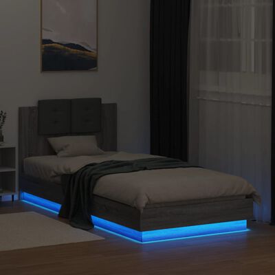 vidaXL Bedframe met hoofdbord en LED grijs sonoma eikenkleur 90x200 cm