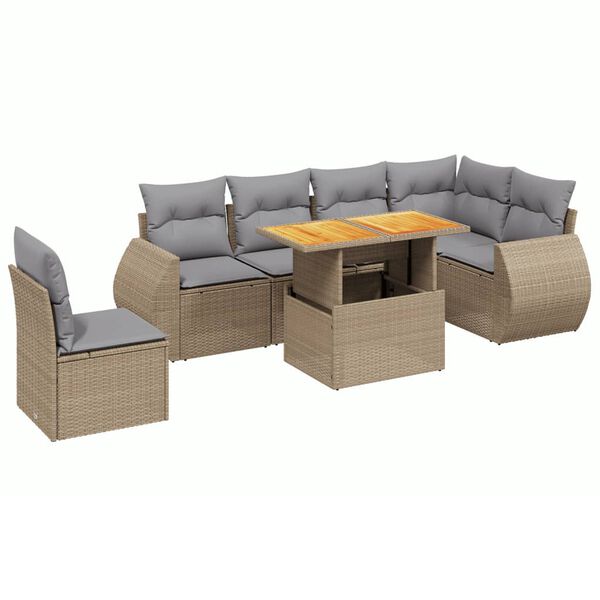 vidaXL 7-delige Loungeset met kussens poly rattan beige