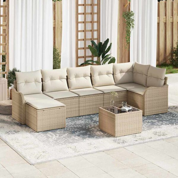vidaXL Tuin Sofa Set met kussen 8 pcs Beige en wit Poly riet